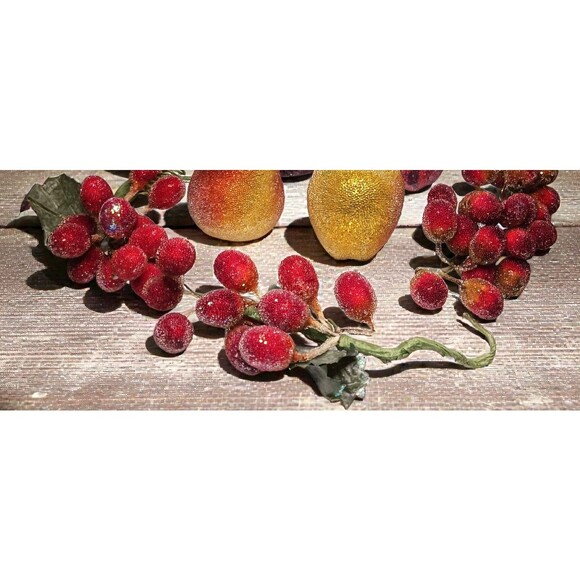 Vtg Sugar Beaded Decorative Fruit Lot Jeweled Frosted Dew Drop Pear Apple Grapes - Picture 3 of 5